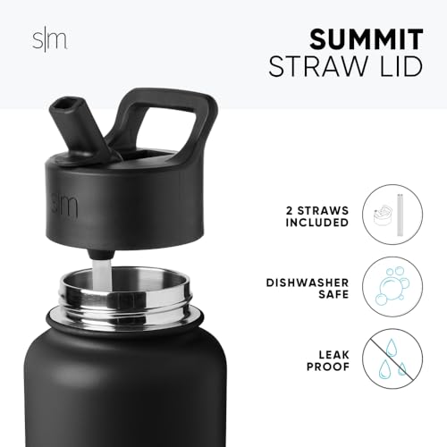 Simple Modern Kids Water Bottle with Straw Lid Vacuum Insulated Stainless Steel Metal Thermos Bottles | Reusable Leak Proof BPA-Free Flask for School | Summit Collection | 18oz, Midnight Black - color: - Midnight Black, style: 18oz
