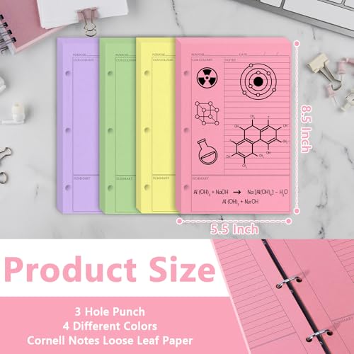 （Half Letter Size）5.5X8.5 Inch 200 Sheets Cornell Notebook Paper College Ruled Notebook Loose Leaf Half Letter Lined Paper 3 Hole Punched Taking System Filler Paper For Office School College Study