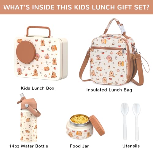 Bento Lunch Box for Kids Adult, Leakproof 3-4 Compartment Bento Box Set with Insulated Food Jar,Water Bottle, Lunch Bag, School Lunch Container for Toddler Teen Girls Boys Ages 3+(Brown) - color: Brown