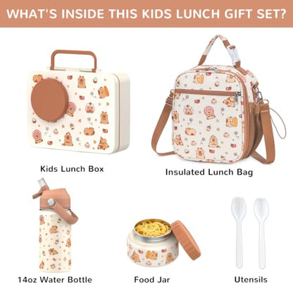 Bento Lunch Box for Kids Adult, Leakproof 3-4 Compartment Bento Box Set with Insulated Food Jar,Water Bottle, Lunch Bag, School Lunch Container for Toddler Teen Girls Boys Ages 3+(Brown) - color: Brown