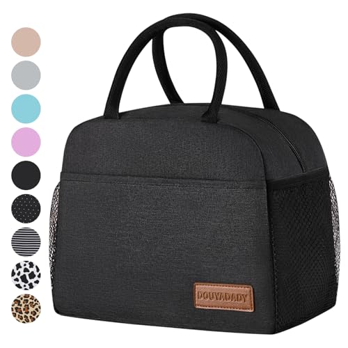 douyadady Lunch Bag&Box Women/Men Insulated&Reusable | Spacious Lightweight Waterproof Sturdy Durable Great Value For Office Work School Picnic Travel - color: Black