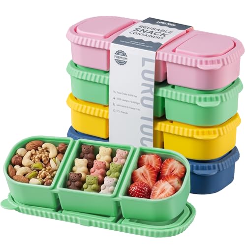 Silicone Reusable Snack Containers with Lids, 4 Pack 3 Compartment Bento Snack Boxes, Leakproof Food Storage Containers for Meal Prep, Lunch, Fruits, Kids & Adults, Dishwasher Safe - color: 3-Compartment (4-Pack)