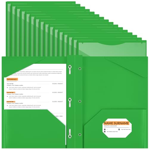 Henoyso 48 Pcs Plastic Folder with Clear Front Pocket and 3 Prongs Heavy Duty Plastic Folders with Card Slot Pocket Folders with Prongs for School Office Home(Lime Green) - color: Lime Green