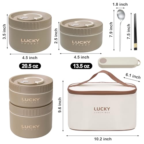 Portable Insulated Lunch Container set, Bento Box Adult Lunch Box Set with Insulated Lunch Bag, 4 Separate Stackable Thermal Food Lunch Container for Adult, Brown - color: 4 Tier-Brown