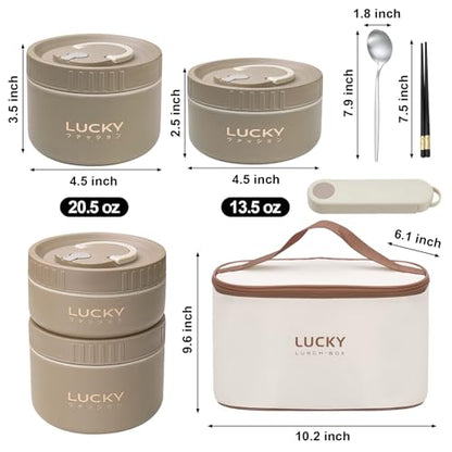 Portable Insulated Lunch Container set, Bento Box Adult Lunch Box Set with Insulated Lunch Bag, 4 Separate Stackable Thermal Food Lunch Container for Adult, Brown - color: 4 Tier-Brown