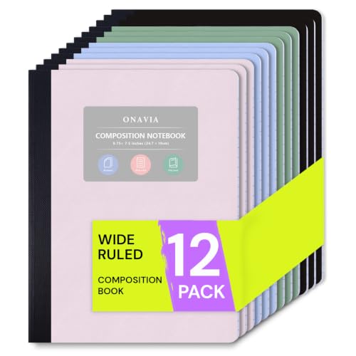 ONAVIA Plastic Composition Notebook Wide Ruled Bulk, 160 Pages, Assorted | 80 Sheets, 9.75 x 7.5 in, 12 Pack Poly Cover Notebook, Waterproof, Durable, Sewn Binding, Notebooks for School - color: Muti-Colors, style: 12 Pack