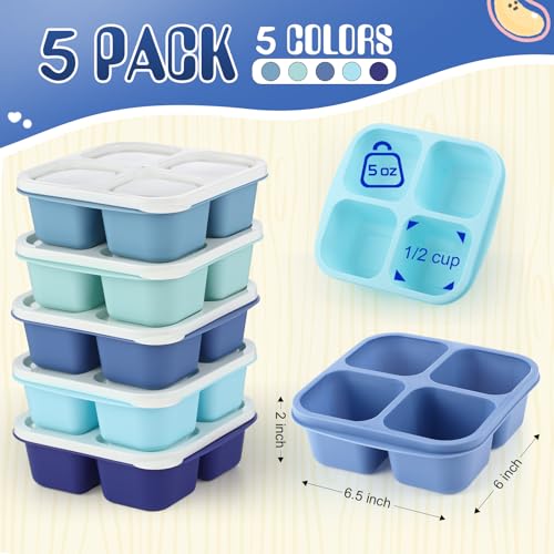 Honeydak 5 Pack Snack Containers 4 Compartment Bento Snack Boxes Reusable Lunchable Containers with Lids Divided Meal Prep Lunch Food Storage Box for School Work Travel(Blue Ombre,Equal) - color: Blue Ombre, style: Equal