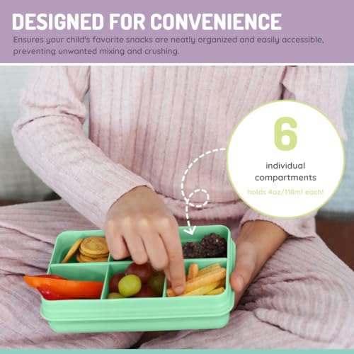melii Snackle Box | 6-Compartment Divided Snack Container, BPA-Free Food Storage with Removable Dividers for School, Travel & On-the-Go Snacking (Dinosaur) - color: Dinosaur