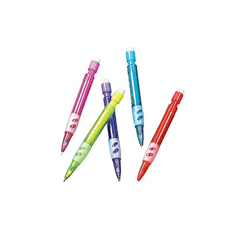 Fun Express Plastic Mini Mechanical Pencils, Variety of Vibrant Colors, Transparent, 24 Mini Pencils Per Pack, Take .7mm Lead (Not Included), 3 3/4" Long