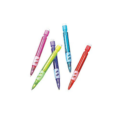 Fun Express Plastic Mini Mechanical Pencils, Variety of Vibrant Colors, Transparent, 24 Mini Pencils Per Pack, Take .7mm Lead (Not Included), 3 3/4" Long