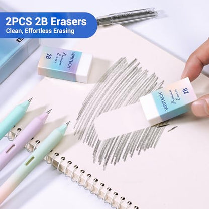 WRITECH Up Mechanical Pencil Set: 0.7mm Gradient With Erasers Drawing 6ct | Aesthetic Barrel Pencils with 4 Tubes of HB Lead Refills and 2 Extra Erasers for Writing Drawing Sketching Drafting