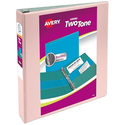 Avery Two-Tone Durable View 3 Ring Binder, 1.5 Inch Slant Rings, Blush/Sage Binder (17234) - color: Blush/Sage, size: 1.5"