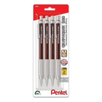 Pentel GraphGear 500 Mechanical Drafting Pencil, (0.9mm), Bold Line, Gray Barrel, Pack of 4 (PG529BP4N)