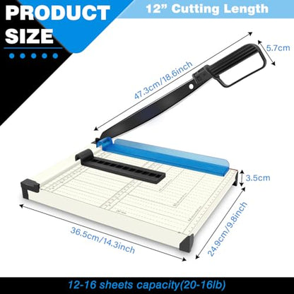 Guillotine Paper Cutter, A4 Paper Cutter, Heavy Duty Paper Trimmer with Safety Guard, 12 Sheets Capacity, Paper Guillotine for Cardstock, Photos, Scrapbooking, Office, Classroom, Studio