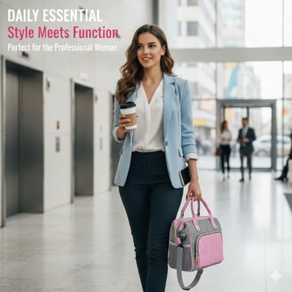 IDEATECH Insulated Lunch Box for Women, Cute & Reusable Cooler Lunch Bag for Work, Office & Picnic, Leak-Proof Tote with Shoulder Strap (Pink) - color: Pink