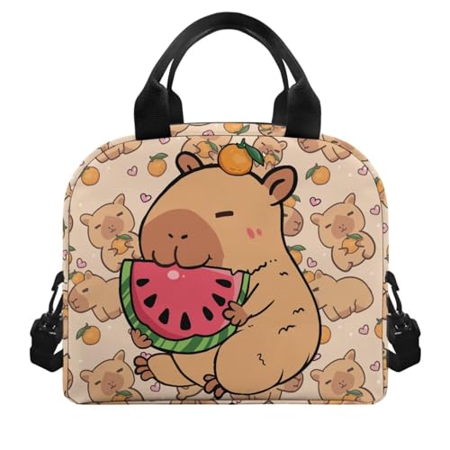 Capybara Kindergarten Lunch Box for Boys 4-6 Watermelon Preschool Lunch Box for Girls 6-8 Kindergarten Meal Bag Toddler Students Elementary School Adjustable Shoulder Strap Lightweight - color: Watermelon Capybara