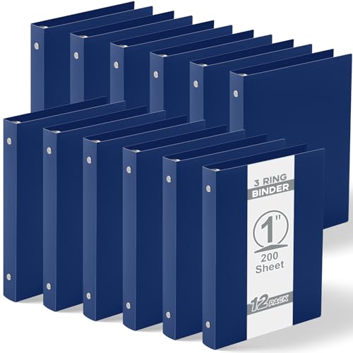 Henoyso 12 Pcs 1 Inch Mini 3 Ring Binders Fits 5.5" x 8.5" Paper, Holds(Capacity 240 Sheets), Plastic Flexible Three Round Rings Small Navy Blue A5 Binders Bulk for School, Office Use, Photo Album - color: Navy Blue, size: 1 Inch