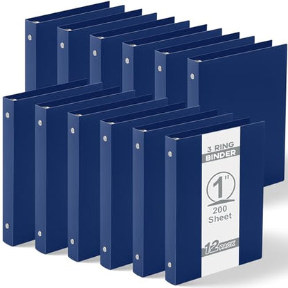 Henoyso 12 Pcs 1 Inch Mini 3 Ring Binders Fits 5.5" x 8.5" Paper, Holds(Capacity 240 Sheets), Plastic Flexible Three Round Rings Small Navy Blue A5 Binders Bulk for School, Office Use, Photo Album - color: Navy Blue, size: 1 Inch