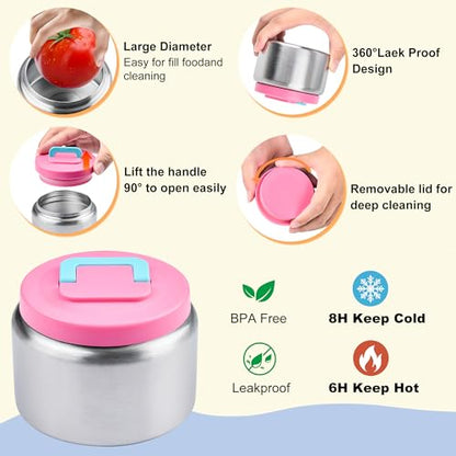 Bento Lunch Box for Kids with Thermo, Leakproof Bento Box with 8oz Insulated Food Jar, Insulated Bottle, Lunch Bag, BPA Free Dishwasher Safe 4 Compartment Container for School Girls Boys (Pink) - color: Pink