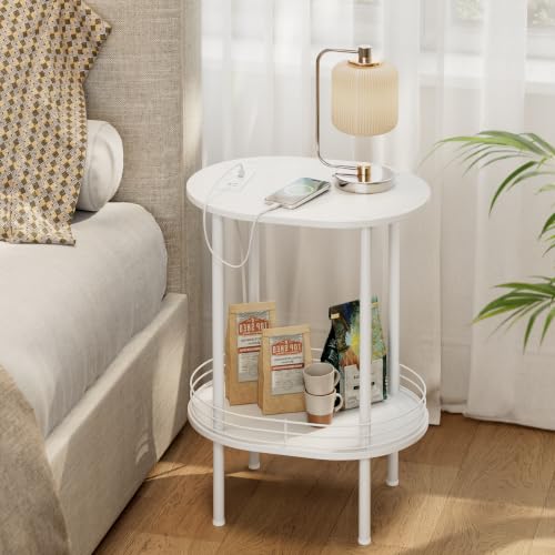 DGSANDGO White Side Table with Charging Station,Side Tables Living Room,Nightstand with USB Ports and Outlets,Samll End Table for Small Space,Living Room,Bedroom, Nursery,(1PC,White) - color: White Power Outlets