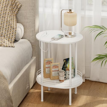 DGSANDGO White Side Table with Charging Station,Side Tables Living Room,Nightstand with USB Ports and Outlets,Samll End Table for Small Space,Living Room,Bedroom, Nursery,(1PC,White) - color: White Power Outlets