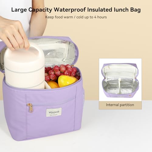 Voova Stackable Stainless Steel Thermal Lunch Box with Lunch Bag and Cultery Set for Adult Women Men, 3 Tier Leakproof & Microwave Safe Insulated Bento Boxes Food Container for Work, Purple - color: Purple