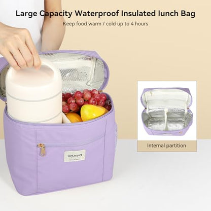 Voova Stackable Stainless Steel Thermal Lunch Box with Lunch Bag and Cultery Set for Adult Women Men, 3 Tier Leakproof & Microwave Safe Insulated Bento Boxes Food Container for Work, Purple - color: Purple