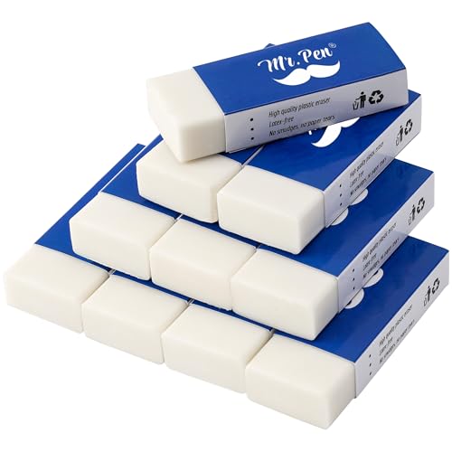 Mr. Pen- White Pencil Eraser, 10 Pack | Large Latex Free Vinyl Block Erasers for School, Office, Art Sketching, Homework, Exams, Clean Smudge-Free Correction - color: White