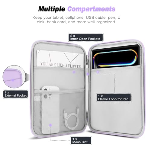 MoKo 9-11 Inch Tablet Sleeve Bag Carrying Case with Accessory Pocket | Fits iPad Air 11-inch M4, iPad Pro 11-inch M5, iPad A16 11-inch, iPad 10/9/8/7th and Tab S9/S8 11-inch, Lilac - color: Lilac, size: 9-11 Inch