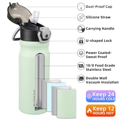 BJPKPK Stainless Steel Insulated Water Bottle with Straw Lid 18oz Reusable Metal Thermal Flask Bottles Keep Cold and Hot,Sage - color: Sage, size: 18 Ounces