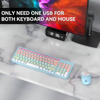 Wireless Keyboard and Mouse Combo, 2.4GHz Colorful Cute Round Keycaps Keyboard for Office Computer PC Desktops Laptop (96 Keys Light Blue) - color: 96 Keys Light Blue