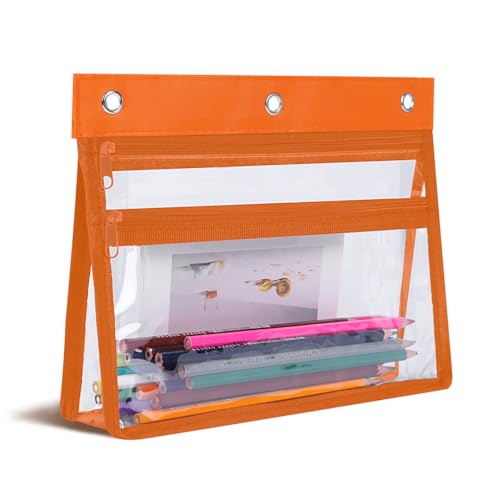 YoeeJob Pencil Pouch for 3 Ring Binder with 1.5 inch Expandable Large Capacity, Double Pockets Zipper Pencil Case, Pencil Binder Pouch for School Office Home Orange - color: orange