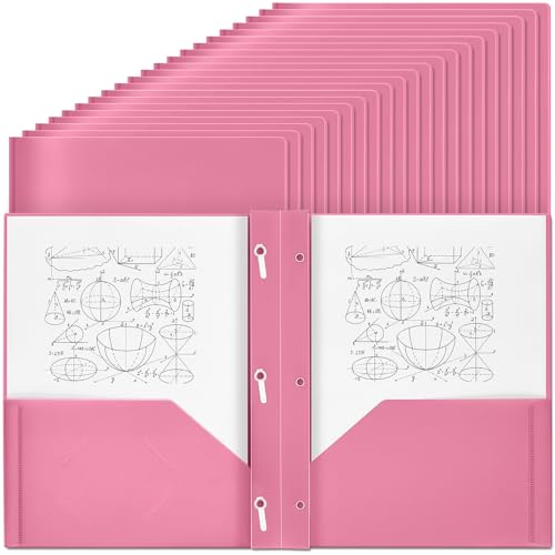 Lincia 100 Pcs Plastic Folders with Pockets and Prong Folders with Prongs 2 Pockets for Office, School for Students, Teachers, Office Workers(Pink) - color: Pink