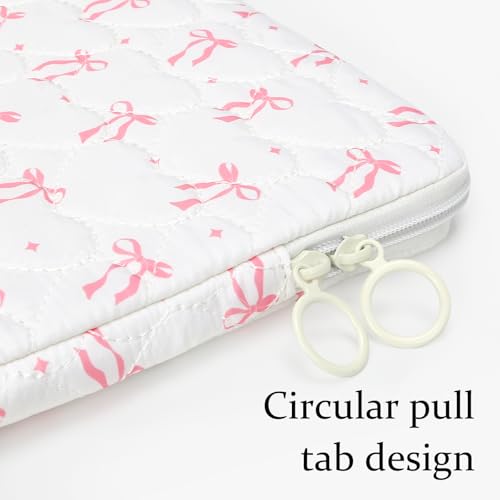 Cute Bow Puffy Laptop Sleeve 13-15 Inch Cute Quilted Laptop Protective Case Padded Bow Computer Sleeve for MacBook - color: Beige, size: 15inch