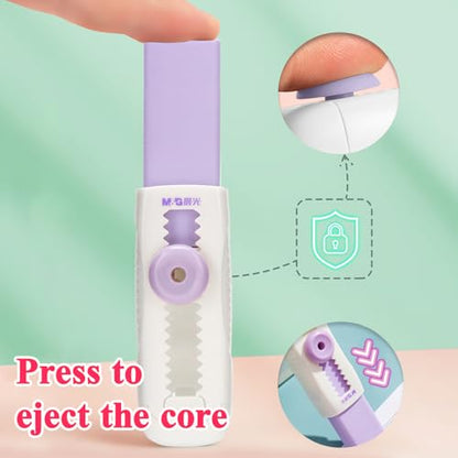 M&G 4+1 Pack Rubber Erasers Sliding Retractable Eraser, Soft Cute Erasers Push Pull Large Pencil Eraser with Plastic Sleeve 4 Refill Eraser for Students Kids, School Office Home Supplies (Purple) - color: Purple