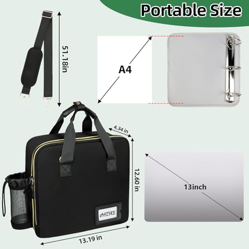 3 Inch D-Ring Zipper Binder Bag for 700 Sheet Capacity& 13 Inch Laptop Compartment, Detachable Zip Up Binder Case with 13 Expanding Pockets Accordion File Organizer for School Office (Black)