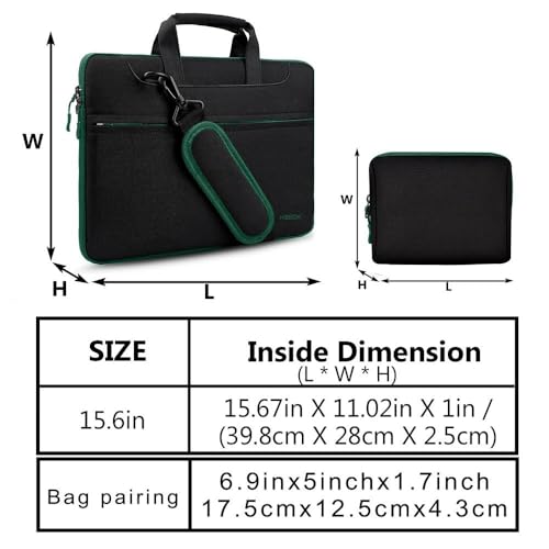 Hseok Laptop Shoulder Bag 15-15.6 inch Shockproof Water-Resistant HandBag with Small Case Compatible with MacBook Pro Neo 16" M5 M4 M3 M2 M1, Mac Pro Air 15", XPS 15/16, Most 15" 15.6" 16",BK-green - color: Black-green, size: 15"-15.6"
