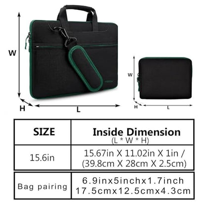 Hseok Laptop Shoulder Bag 15-15.6 inch Shockproof Water-Resistant HandBag with Small Case Compatible with MacBook Pro Neo 16" M5 M4 M3 M2 M1, Mac Pro Air 15", XPS 15/16, Most 15" 15.6" 16",BK-green - color: Black-green, size: 15"-15.6"