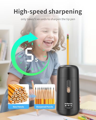 Automatic Electric Pencil Sharpener - Auto Feed, Auto Stop & Auto Eject, Rechargeable for Classroom, Home, School, Office, Black - color: Black