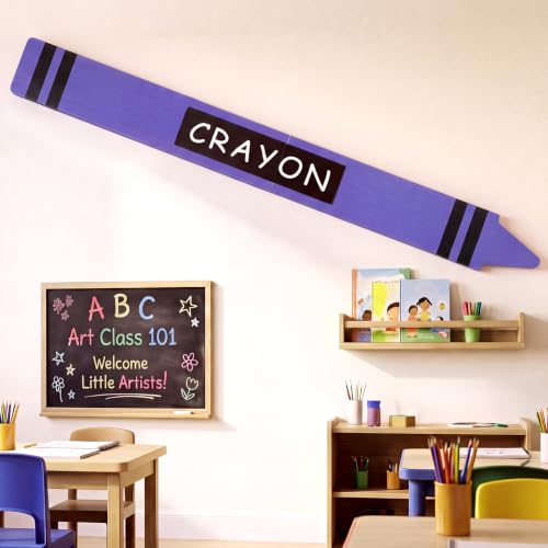 Nuanchu 31.5 Inch Giant Crayon Art Classroom Decor, Wooden Wall Art Party Back to School Decorations Jumbo Crayon Props, First Day of School Playroom Preschool Kindergarten Decor(Purple) - color: Purple