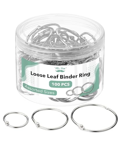 Mr. Pen- Loose Leaf Binder Ring, 100 Pack, 3 Sizes (1", 1.5", 2") | Metal Loose Leaf Binder Book Rings Bulk for Books and Index Cards, Scrapbook, Keychains, School, Home, Office, Silver - color: Silver, size: 1", 1.5", 2", 100 Pack