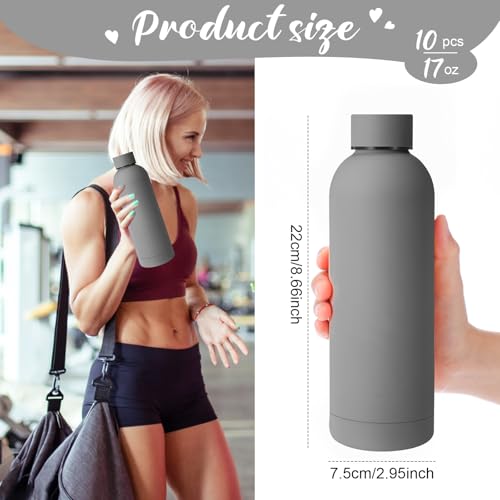 Bokon 10 Pcs Stainless Steel Water Bottle Bulk Teacher Employee Appreciation Gifts School Double Layer Vacuum 17 oz Small Mouth Sport Insulated Metal Reusable Flask Leakproof Lid - color: Dark Gray