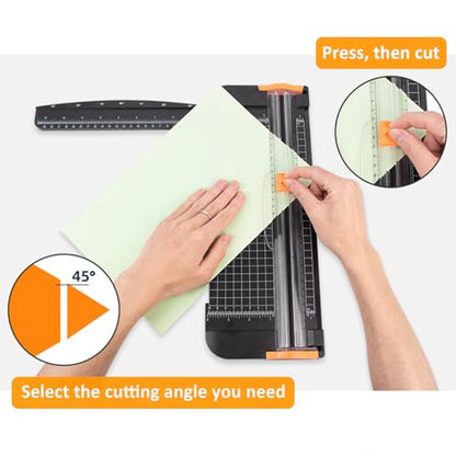 Portable Paper Cutter, 12.2 Inch Desktop A4 Paper Trimmer with Sliding Cutter Head, Side Ruler, and Safety Features for Crafting Photos, Cards, Office Supplies