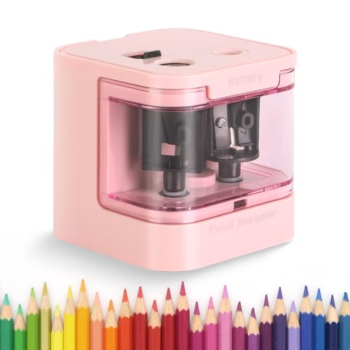 Eagle Electric Pencil Sharpener, Dual Holes, Battery Powered for School/Office/Art, 5s Fast Sharpening, Portable w/Large Shaving Tray & Replaceable Blades, for 6-12 mm Pencils(Pink) - color: Pink