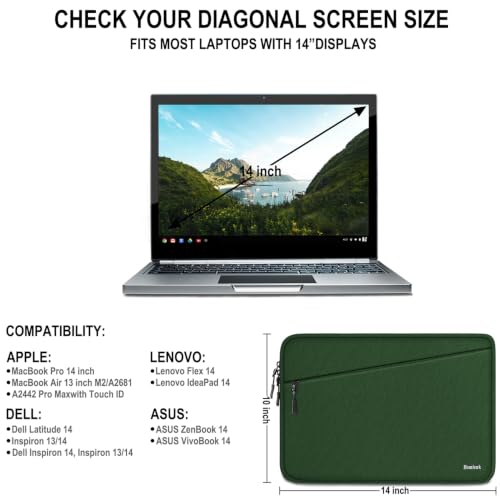 Laptop Sleeve Case 14 inch, Traveling Water Resistant Laptop Case with Pocket, Shockproof Protective Carrying Notebook Bag Compatible for 14 Inch MacBook Air/Pro, HP, Lenovo, Dell, ASUS, Acer, Green - color: Green, size: 14 Inch