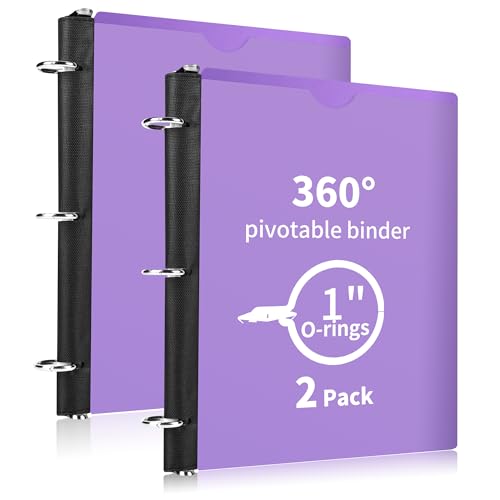 360° Pivotable 3 Ring Binder, Upgraded Foldable Binders 1 inch 2 Pack, Thin Small Three Ring Binder Fits 8.5" x 11", for Home, School and Office Binders Supplies - Purple - color: Purple, style: 2 PCS Customizable Cover