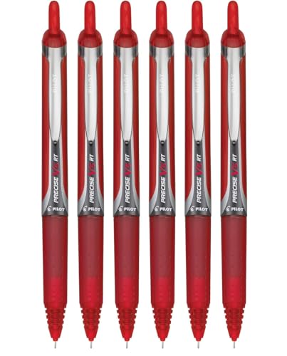 Precise V5 RT Retractable Rolling Ball Pens, Extra Fine Point (.5mm), Red Ink, 6-pk; Premium Comfort Grip, Bundle with Plastic Reusable Pouch - color: Red, size: 1 Count (Pack of 6)
