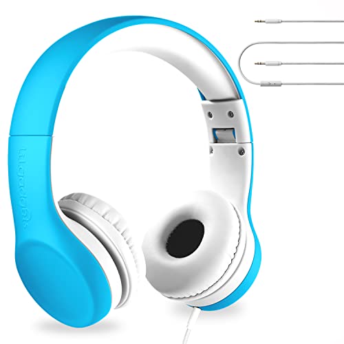 LilGadgets Connect+ Foldable Headphones, Adjustable Fit Soft Touch Padding for Kids with Mic, Volume-Limited & Noise Reduction On-Ear Wired Headset for School with SharePort - Blue, Ages 3-14 - color: Blue