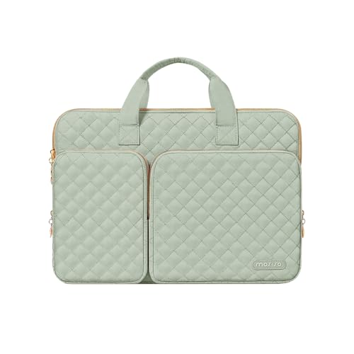 MOSISO 360 Protective Laptop Case 13.3 inch, 13-13.3 inch Laptop Sleeve Compatible with MacBook Air/Pro 13/Pro 14,HP Dell ASUS Lenovo, Square Quilted Bag Cover with 2 Pockets&Handle&Belt, Sage Green - color: Sage Green, size: 13.3 inch