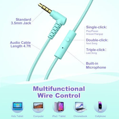 Kids Headphones, AILIHEN I35 On-Ear Headphones for School, 93dB HD Mic Stereo Headphone for Kid Girls Children, Foldable Wired 3.5mm for Chromebook, Laptop, Computer, Tablet (Green Purple) - color: Blue